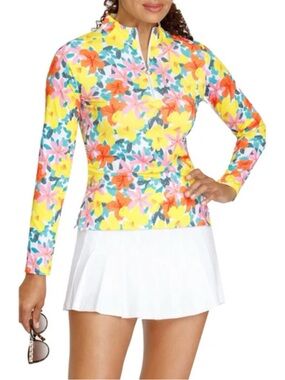 Tail Yellow Multi Floral Half-Zip Long Sleeve Top